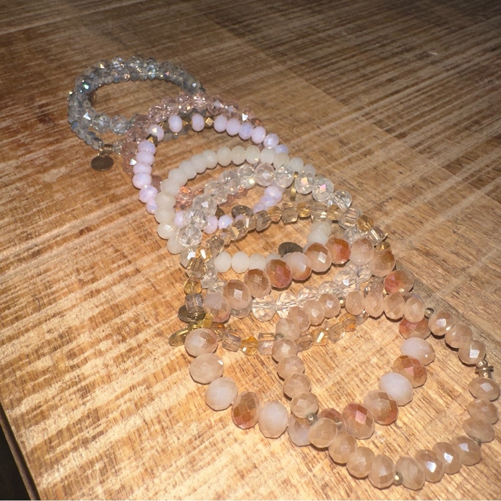 Cream and White Multi-Strand Beaded Bracelets